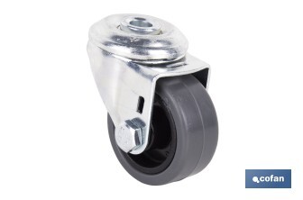 Rueda de goma gris para tornillo pasante | Diámetros desde 30 mm hasta 75 mm | Para pesos desde 25 kg hasta 45 kg - Cofan