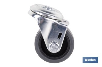 Rueda de goma gris para tornillo pasante | Diámetros desde 30 mm hasta 75 mm | Para pesos desde 25 kg hasta 45 kg - Cofan