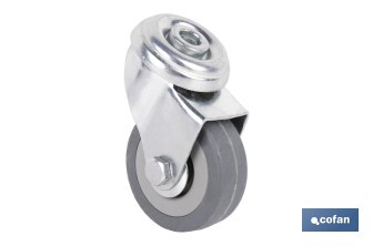 Rueda de goma gris para tornillo pasante | Diámetros desde 30 mm hasta 75 mm | Para pesos desde 25 kg hasta 45 kg - Cofan