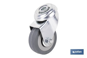 Rueda de goma gris para tornillo pasante | Diámetros desde 30 mm hasta 75 mm | Para pesos desde 25 kg hasta 45 kg - Cofan