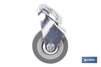 Rueda de goma gris para tornillo pasante | Diámetros desde 30 mm hasta 75 mm | Para pesos desde 25 kg hasta 45 kg - Cofan