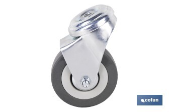 Rueda de goma gris para tornillo pasante | Diámetros desde 30 mm hasta 75 mm | Para pesos desde 25 kg hasta 45 kg - Cofan