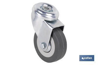Rueda de goma gris para tornillo pasante | Diámetros desde 30 mm hasta 75 mm | Para pesos desde 25 kg hasta 45 kg - Cofan