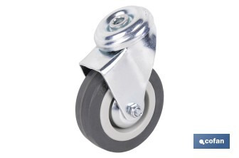Rueda de goma gris para tornillo pasante | Diámetros desde 30 mm hasta 75 mm | Para pesos desde 25 kg hasta 45 kg - Cofan