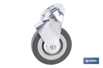 Rueda de goma gris para tornillo pasante | Diámetros desde 30 mm hasta 75 mm | Para pesos desde 25 kg hasta 45 kg - Cofan