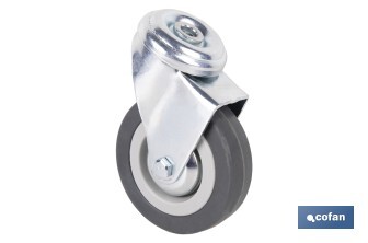 Rueda de goma gris para tornillo pasante | Diámetros desde 30 mm hasta 75 mm | Para pesos desde 25 kg hasta 45 kg - Cofan