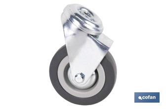 Rueda de goma gris para tornillo pasante | Diámetros desde 30 mm hasta 75 mm | Para pesos desde 25 kg hasta 45 kg - Cofan