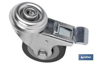 Rueda de goma gris para tornillo pasante y con freno | Diámetros desde 30mm hasta 75 mm | Para pesos desde 25 kg hasta 45 kg - Cofan