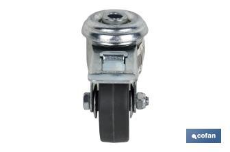 Rueda de goma gris para tornillo pasante y con freno | Diámetros desde 30mm hasta 75 mm | Para pesos desde 25 kg hasta 45 kg - Cofan