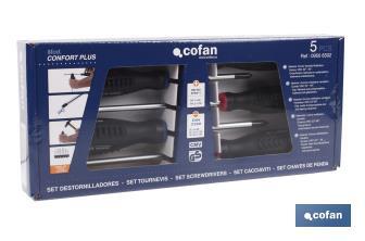 Set of 3 slotted screwdrivers and 2 Phillips screwdrivers | Confort Plus Model | With a special cardboard case - Cofan