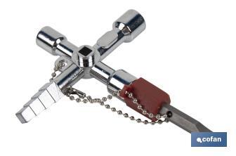 Llave de cabina multifuncional | Aleación de zinc cromada | Ideal para electrotécnica, fontanería | 10 perfiles | Longitud: 8,5 cm - Cofan