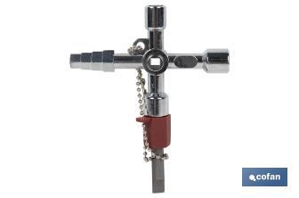 Llave de cabina multifuncional | Aleación de zinc cromada | Ideal para electrotécnica, fontanería | 10 perfiles | Longitud: 8,5 cm - Cofan