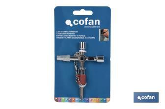 Llave de cabina multifuncional | Aleación de zinc cromada | Ideal para electrotécnica, fontanería | 10 perfiles | Longitud: 8,5 cm - Cofan