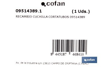 Recambio de cuchilla para tijeras cortatubos multicapa | Material: acero inoxidable | Recubrimiento PTFE | Medidas: 145 x 80 x 1 mm - Cofan