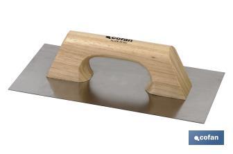 Llana lisa sin tornillos en acero Inoxidable | Mango de madera | Medidas 300 X 150 X0,6 - Cofan