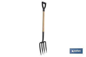 Horca para cavar de acero endurecido | 4 dientes | Ideal para jardinería y agricultura | Medidas: 23 x 105 cm - Cofan