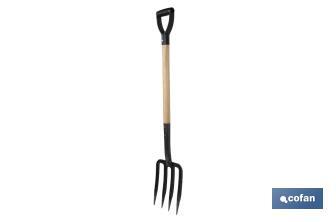 Horca para cavar de acero endurecido | 4 dientes | Ideal para jardinería y agricultura | Medidas: 23 x 105 cm - Cofan