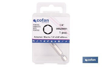 Adaptador Portavasos 3/8" para vasos de 1/4" | Longitud: 65 mm | Fabricado en cromo vanadio - Cofan