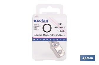 Adaptador de portavasos 1/2" para vasos de 1/4" | Longitud: 72 mm | Acero Cromo Vanadio - Cofan