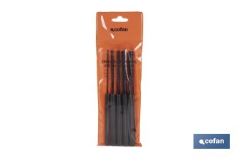 Set de 5 botadores cilíndricos | Diámetros: 3 - 10 mm | Fabricados en acero cromo vanadio templado | Uso Profesional e Industrial - Cofan