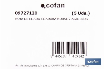 Hojas de lija para lijadora de detalle (Mouse) | Pack de 5 hojas de lija triangulares | Material: óxido de aluminio | Disponibles en diferentes granos - Cofan
