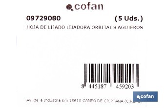Discos de lija para lijadora Orbital | Pack de 5 hojas de lija redondas | Material: óxido de aluminio | Disponibles en diferentes granos - Cofan