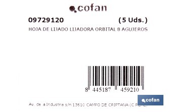 Discos de lija para lijadora Orbital | Pack de 5 hojas de lija redondas | Material: óxido de aluminio | Disponibles en diferentes granos - Cofan