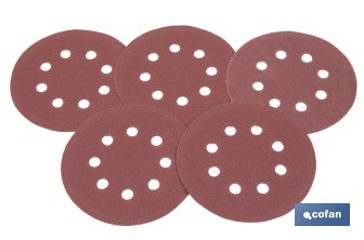 Discos de lija para lijadora Orbital | Pack de 5 hojas de lija redondas | Material: óxido de aluminio | Disponibles en diferentes granos - Cofan