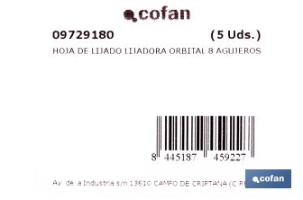 Discos de lija para lijadora Orbital | Pack de 5 hojas de lija redondas | Material: óxido de aluminio | Disponibles en diferentes granos - Cofan