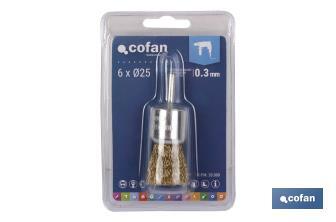 Crimped end wire brush, brass-plated steel - Cofan