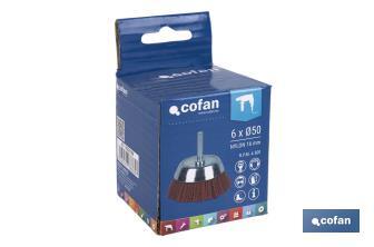 Escova de copo abrasiva com fio de nylon | Disponível em diferentes tamanhos | Adequada para polir, esmerilhar, remover ferrugem, etc. - Cofan
