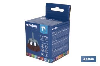 Escova de copo abrasiva com fio de nylon | Disponível em diferentes tamanhos | Adequada para polir, esmerilhar, remover ferrugem, etc. - Cofan