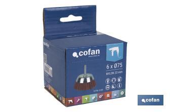 Escova de copo abrasiva com fio de nylon | Disponível em diferentes tamanhos | Adequada para polir, esmerilhar, remover ferrugem, etc. - Cofan