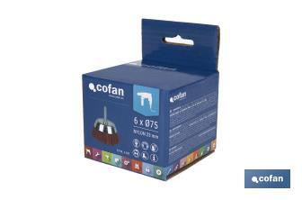 Escova de copo abrasiva com fio de nylon | Disponível em diferentes tamanhos | Adequada para polir, esmerilhar, remover ferrugem, etc. - Cofan