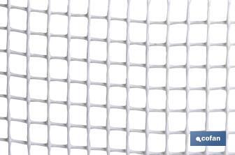 Malla de PVC, Hueco cuadrado de 10 mm, Color blanco, Medida 1 x 25 m