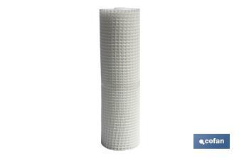 PVC square mesh | Mesh aperture of 20mm | Available in white | Size: 1 x 25mm - Cofan