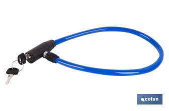 Candado antirrobo para bicicletas | Cable de acero de Ø5 mm | Longitud: 50 cm | Incluye 2 llaves | Revestimiento de PVC azul - Cofan