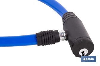 Candado antirrobo para bicicletas | Cable de acero de Ø5 mm | Longitud: 50 cm | Incluye 2 llaves | Revestimiento de PVC azul - Cofan
