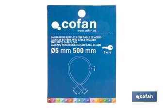 Candado antirrobo para bicicletas | Cable de acero de Ø5 mm | Longitud: 50 cm | Incluye 2 llaves | Revestimiento de PVC azul - Cofan