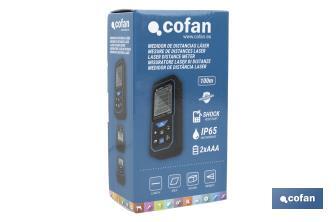 Laser distance meter with 6 functions | Capable of measuring different distances: 50 and 100m | 2 AAA batteries included - Cofan