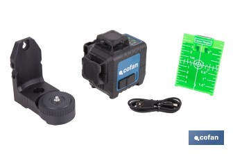 Nivel láser autonivelante de líneas cruzadas 3 x 360° | Modo automático y manual | Alta precisión | Incluye base magnética y maletín - Cofan