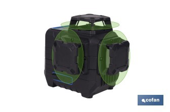 Nivel láser autonivelante de líneas cruzadas 3 x 360° | Modo automático y manual | Alta precisión | Incluye base magnética y maletín - Cofan