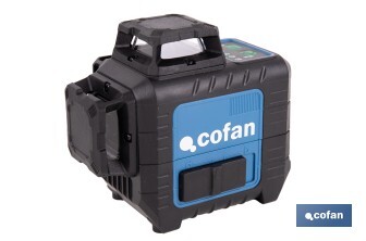 Nivel láser autonivelante de líneas cruzadas 3 x 360° | Modo automático y manual | Alta precisión | Incluye base magnética y maletín - Cofan