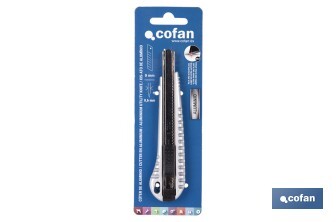Cúter profesional de aluminio | Hoja negra SK2 | Sistema de bloqueo automático | Zona antideslizante | Disponible en 2 medidas - Cofan