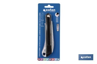Cúter profesional de aluminio | Hoja negra SK2 | Sistema de bloqueo automático | Zona antideslizante | Disponible en 2 medidas - Cofan