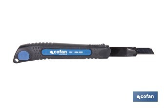Cúter profesional de ABS | Con recubrimiento antideslizante TPR | Hoja negra ultra afilada SK2 | Bloqueo automático | Disponible en 3 medidas - Cofan