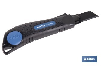 Cúter profesional de ABS | Con recubrimiento antideslizante TPR | Hoja negra ultra afilada SK2 | Bloqueo automático | Disponible en 3 medidas - Cofan