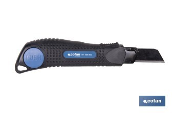 Cúter profesional de ABS | Con recubrimiento antideslizante TPR | Hoja negra ultra afilada SK2 | Bloqueo automático | Disponible en 3 medidas - Cofan