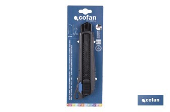 Cúter profesional de ABS | Con recubrimiento antideslizante TPR | Hoja negra ultra afilada SK2 | Bloqueo automático | Disponible en 3 medidas - Cofan
