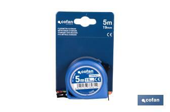 Flexómetro estándar | Carcasa resistente de ABS | Botón de bloqueo | Gancho no magnético | Funda antichoque | Disponible con cinta de 3, 5 y 8 metros de longitud - Cofan